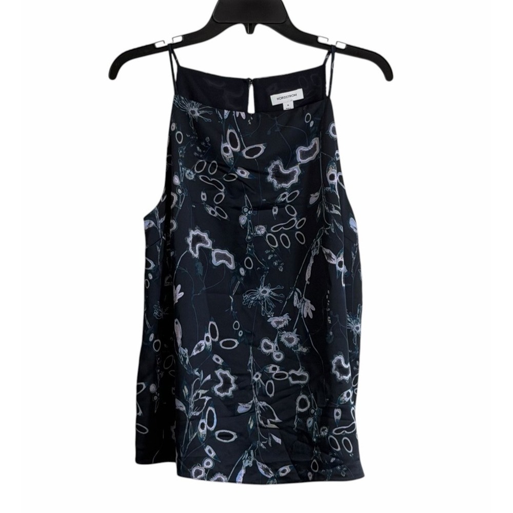 NORDSTROM Med Black Floral Romantic Work Camisole Halter Tank Blouse Top NWT